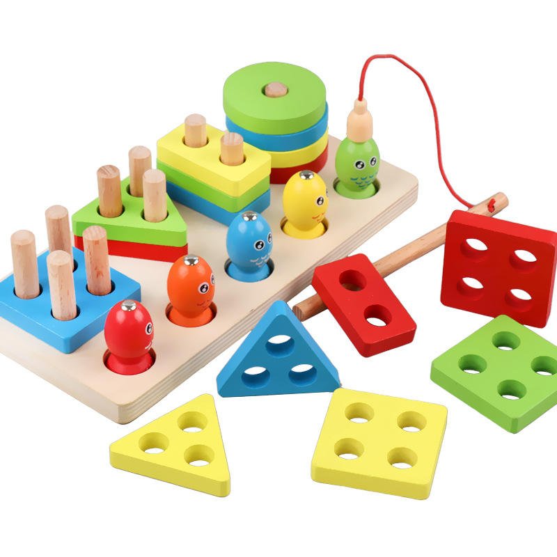 Fishing Four-Post Wooden Montessori Toys | Shape Sorting & Learning Blocks (2–7 Years)